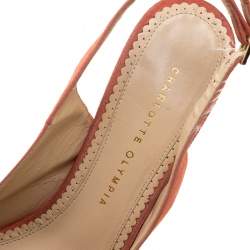 Pre Owned Charlotte Olympia Red Suede Dolly Slingback Platform Pumps Size 40