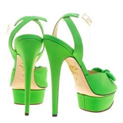Pre Owned Charlotte Olympia Gren Satin Serena Bow Ankle Strap Platform Sandals Size 40