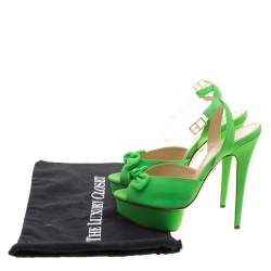 Pre Owned Charlotte Olympia Gren Satin Serena Bow Ankle Strap Platform Sandals Size 40