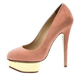 Charlotte Olympia Salmon Pink Suede Dolly Platform Pumps Size 39