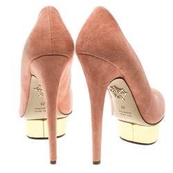 Charlotte Olympia Salmon Pink Suede Dolly Platform Pumps Size 39