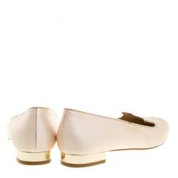 Pre Owned Charlotte Olympia Pale Pink Kitty Embroidered Satin Flats Size 40