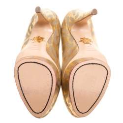 Pre Owned Charlotte Olympia Grey/Gold Leather Platform Pumps Size 38