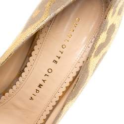 Pre Owned Charlotte Olympia Grey/Gold Leather Platform Pumps Size 38
