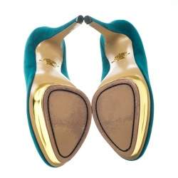 Pre Owned حذاء كعب عالي شارلوت أوليمبيا دوللي سويدي رصاصي نعل سميك مقاس 38