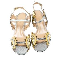 Charlotte Olympia Multicolor Leather Studded Ankle Strap Sandals Size 37