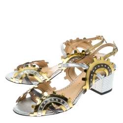 Charlotte Olympia Multicolor Leather Studded Ankle Strap Sandals Size 37