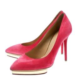 Charlotte Olympia Pink Suede Dotty Platform Pumps Size 39.5