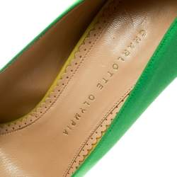 Pre Owned Charlotte Olympia Green Satin Debonaire Pointed Toe Platform Pumps Size 40