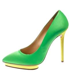 Pre Owned Charlotte Olympia Green Satin Debonaire Pointed Toe Platform Pumps Size 40