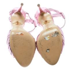 مملوكة مسبقًا Charlotte Olympia Metallic Pink Ruched Leather Broadway Ankle Strap Sandals Size 37