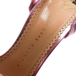 مملوكة مسبقًا Charlotte Olympia Metallic Pink Ruched Leather Broadway Ankle Strap Sandals Size 37
