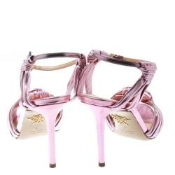 مملوكة مسبقًا Charlotte Olympia Metallic Pink Ruched Leather Broadway Ankle Strap Sandals Size 37