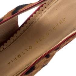 Pre Owned Charlotte Olympia Brown Leopard Pony Hair Slingback Platform Sandals Size 40