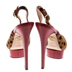 Pre Owned Charlotte Olympia Brown Leopard Pony Hair Slingback Platform Sandals Size 40