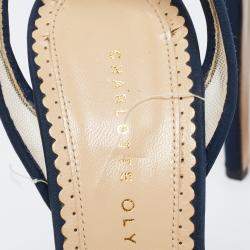 Charlotte Olympia Blue Suede Trim And Mesh Pomoline Pom Pom Platform Sandals Size 37