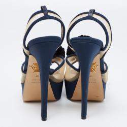 Charlotte Olympia Blue Suede Trim And Mesh Pomoline Pom Pom Platform Sandals Size 37