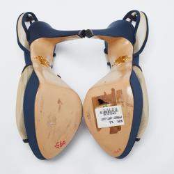 Charlotte Olympia Blue Suede Trim And Mesh Pomoline Pom Pom Platform Sandals Size 37