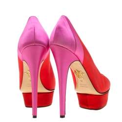 Pre Owned Charlotte Olympia Red/Pink Satin Masako Platform Pumps Size 39