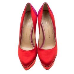 Pre Owned Charlotte Olympia Red/Pink Satin Masako Platform Pumps Size 39