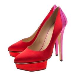 Pre Owned Charlotte Olympia Red/Pink Satin Masako Platform Pumps Size 39