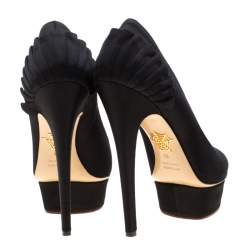 Pre Owned حذاء كعب عالي شارلوت أوليمبيا بالوما فان سا تان أسود بطيات نعل سميك مقاس 39