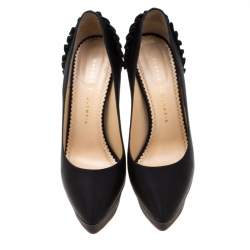 Pre Owned حذاء كعب عالي شارلوت أوليمبيا بالوما فان ساتان أسود بطيات نعل سميك مقاس 39