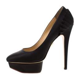 Pre Owned حذاء كعب عالي شارلوت أوليمبيا بالوما فان ساتان أسود بطيات نعل سميك مقاس 39