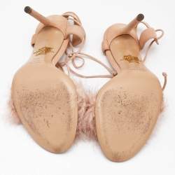 Charlotte Olympia Beige Leather And Fur Trim Salsa Ankle Strap Sandals Size 37.5