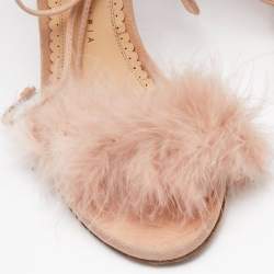 Charlotte Olympia Beige Leather And Fur Trim Salsa Ankle Strap Sandals Size 37.5