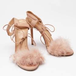 Charlotte Olympia Beige Leather And Fur Trim Salsa Ankle Strap Sandals Size 37.5
