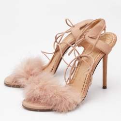 Charlotte Olympia Beige Leather And Fur Trim Salsa Ankle Strap Sandals Size 37.5