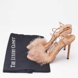 Charlotte Olympia Beige Leather And Fur Trim Salsa Ankle Strap Sandals Size 37.5