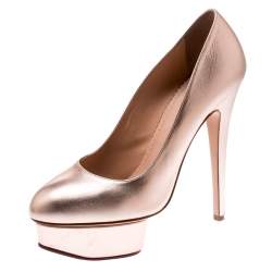 Pre Owned Charlotte Olympia Metallic Gold Leather Dolly Platform Pumps Size 39.5