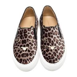 Charlotte Olympia Multicolor Leopard Print Velvet Cool Cats Slip On Sneakers Size 36