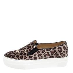 Charlotte Olympia Multicolor Leopard Print Velvet Cool Cats Slip On Sneakers Size 36