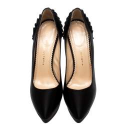 Charlotte Olympia Black Satin Paloma Fan Pleat Platform Pumps Size 40