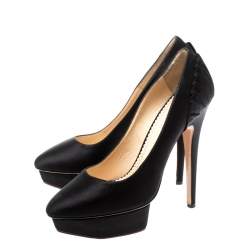 Charlotte Olympia Black Satin Paloma Fan Pleat Platform Pumps Size 40