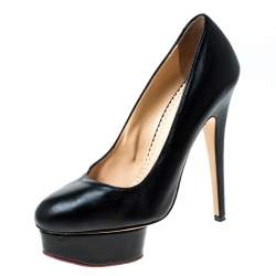 Pre Owned Charlotte Olympia Black Leather Dolly Platform Pumps Size 38