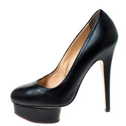 Pre Owned Charlotte Olympia Black Leather Dolly Platform Pumps Size 38