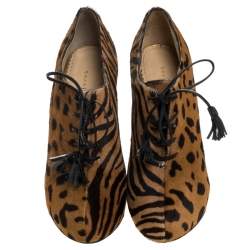 Charlotte Olympia Brown Leopard Print Calf Hair Ankle Booties Size 38.5