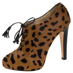 Charlotte Olympia Brown Leopard Print Calf Hair Ankle Booties Size 38.5