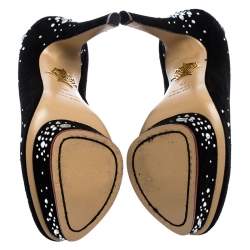 مملوكة مسبقًا حذاء كعب عالي شارلوت أوليمبيا دولي سويدي مرصع كريستال اسود مقاس 35