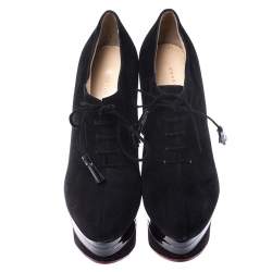 Charlotte Olympia Black Suede and Patent Leather Martha Wedge Derby Size 40