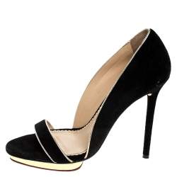 Pre Owned Charlotte Olympia Black Suede Christine Open Toe Sandals Size 38.5