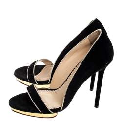 Pre Owned Charlotte Olympia Black Suede Christine Open Toe Sandals Size 38.5