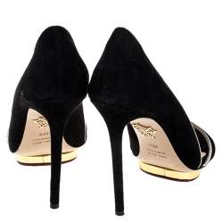 Pre Owned Charlotte Olympia Black Suede Christine Open Toe Sandals Size 38.5