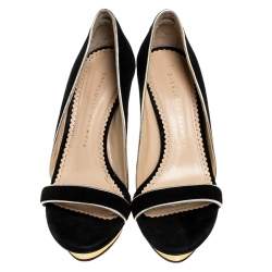 Pre Owned Charlotte Olympia Black Suede Christine Open Toe Sandals Size 38.5