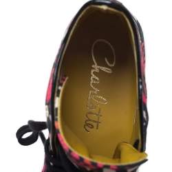 Charlotte Olympia Multicolor Rose Print Canvas High Top Sneakers Size 38.5