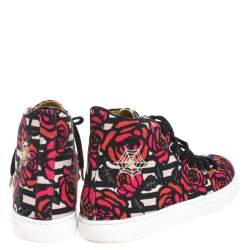 Charlotte Olympia Multicolor Rose Print Canvas High Top Sneakers Size 38.5